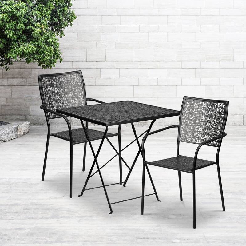 28-inch Square 3-piece Indoor/ Outdoor Folding Table and Chairs Set - Black