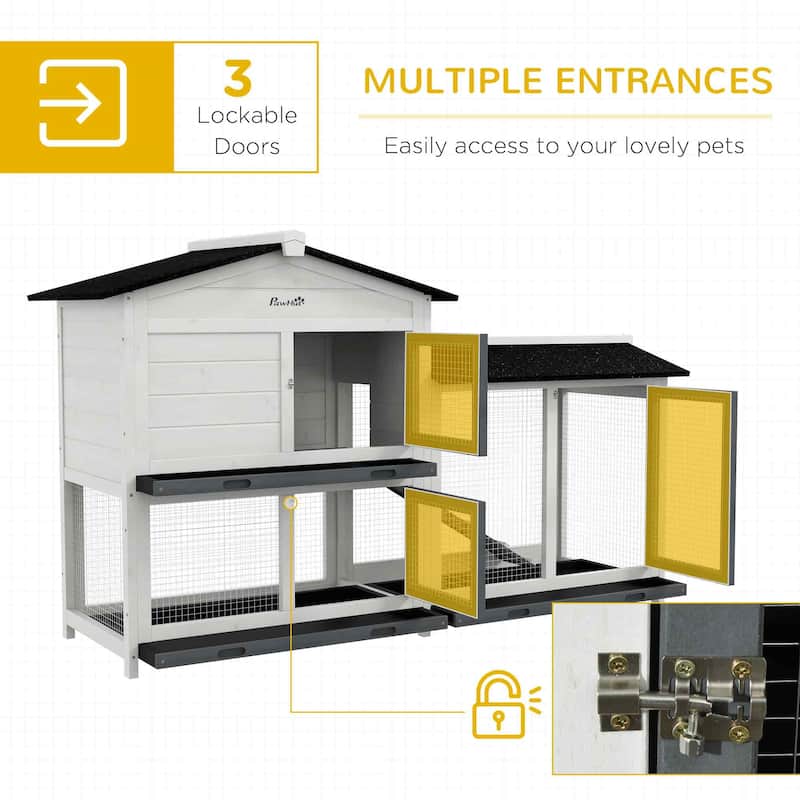 PawHut 2-Story Rabbit Hutch Wooden Bunny Hutch Cage Small Animal House