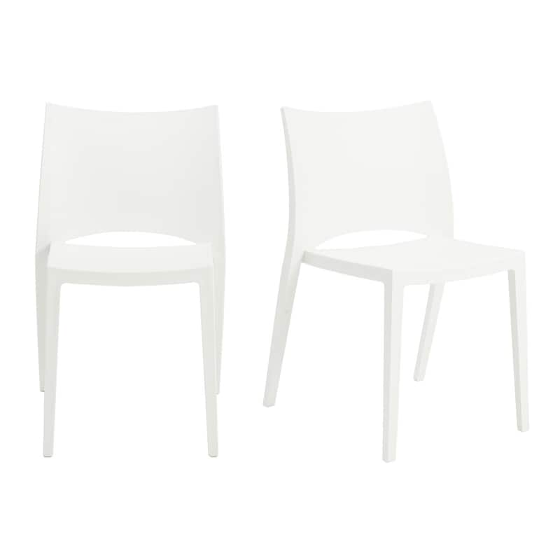 HomeRoots Set of Two White Heavy Duty Plastic Outdoor Stacking Dining Chairs