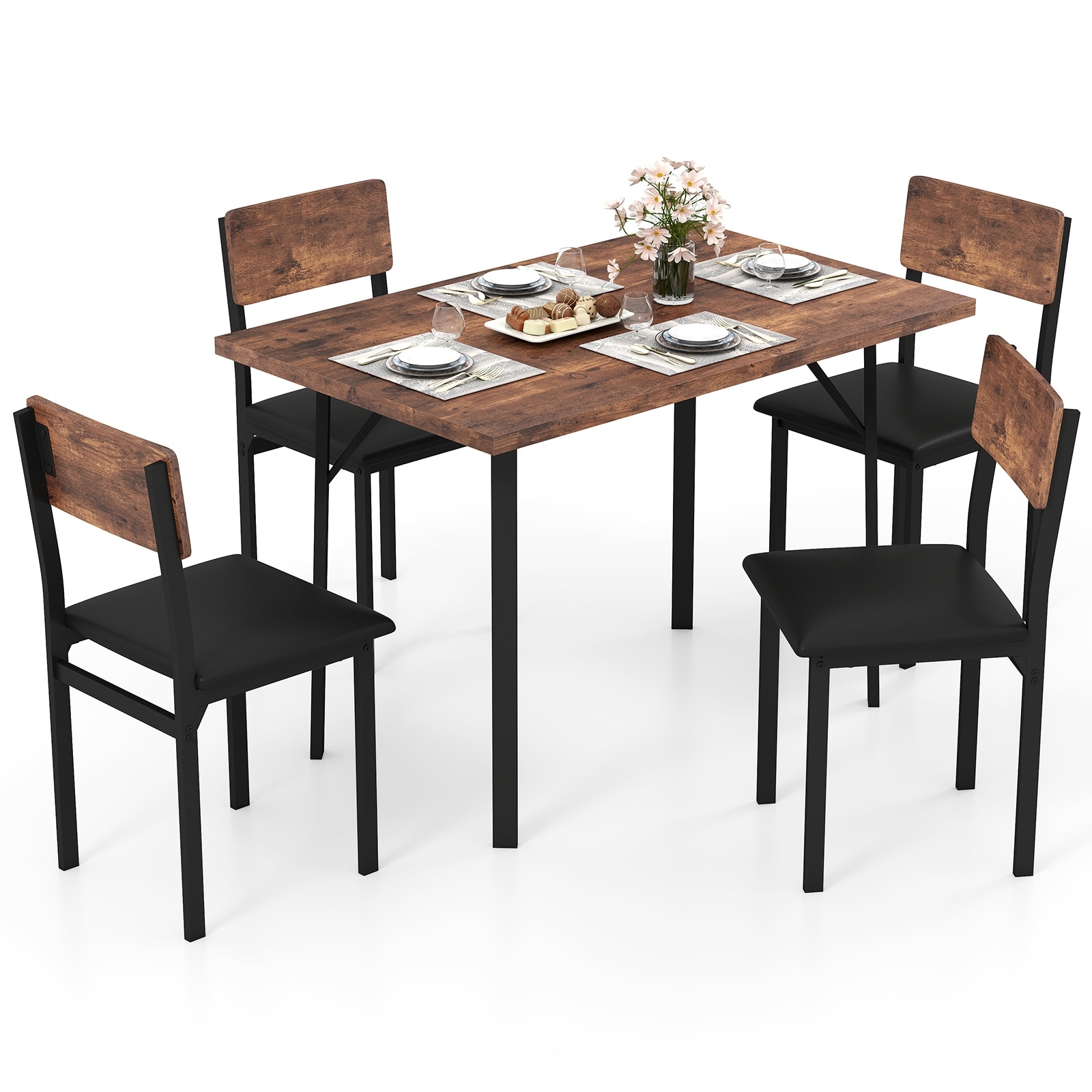 Gymax 5-Piece Dining Set for 4 47'' Round Kitchen Table 4 Stools w/