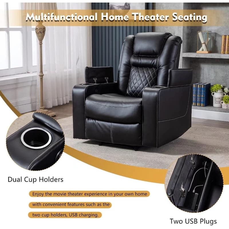 Breathable Leather Home Theater Seating with with USB Ports and Cup Holders
