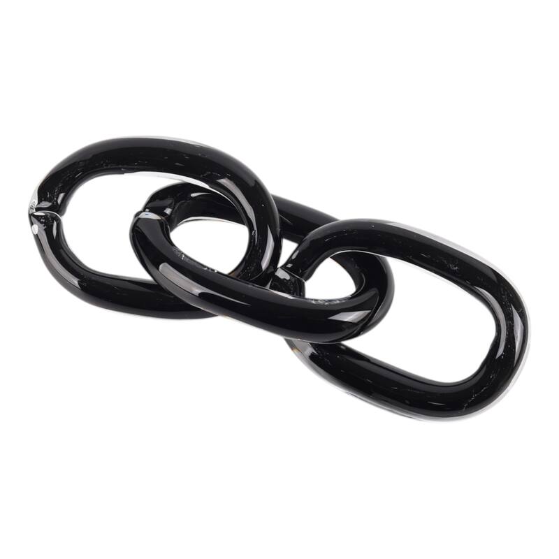 Glass Sculpture Modern Chain Link Decorative Figurine - 13" Black - 13" x 3.5" x 1"