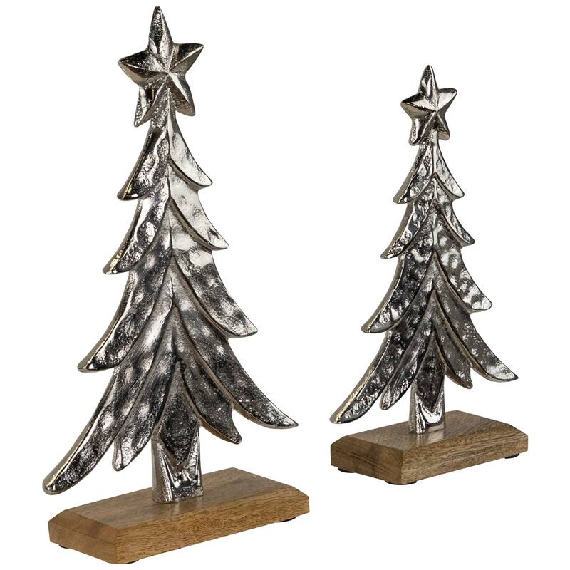 Pine Trees Textured Metal Christmas Tabletop Decorations - 11" - Set of 2