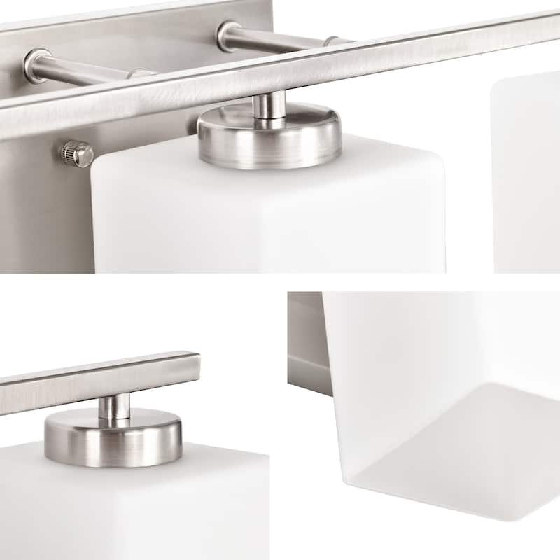 Brushed Nickel Indoor Bathroom Vanity Lights with Etched White Glass Square Rectangle Shades