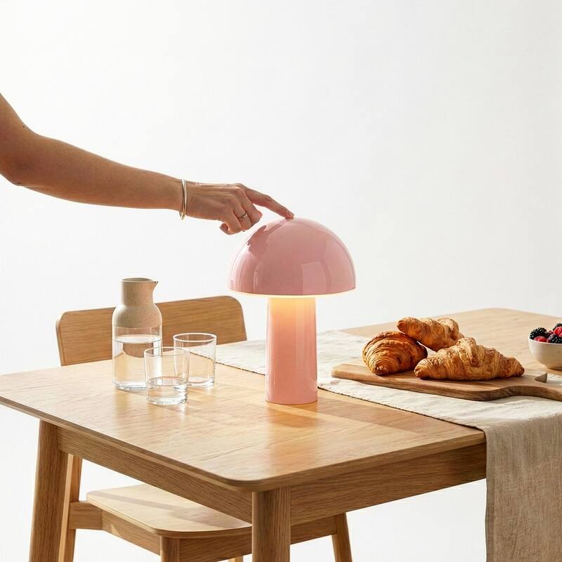 Brightech Celia 10.24 in LED Glossy Modern Round Dome Dimmable Cordless Portable Rechargeable Bedside Nightstand Desk Lamp