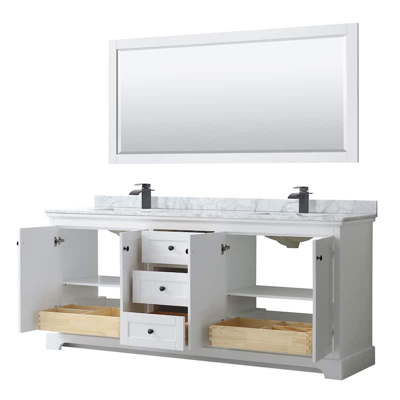Avery 80-inch Double Vanity, Marble Top, Square Sinks, 70-inch Mirror