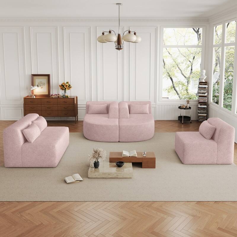 Free Combination Upholstered Sectional Sofa, Sofa Set with Curved Chaise Lounge, Large Floor Couch with Pillows