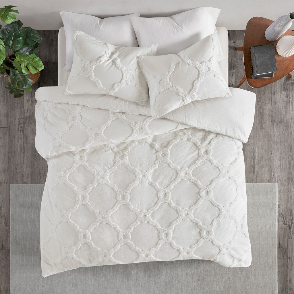 Madison Park Nollie Tufted Cotton Chenille Geometric Duvet Cover Set