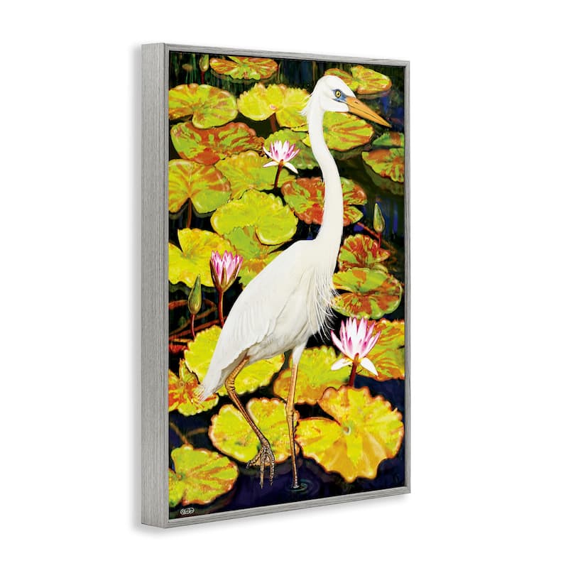 Stupell Stepping Bird on Lily Pads Framed Giclee Art Design By Rosiland Solomon