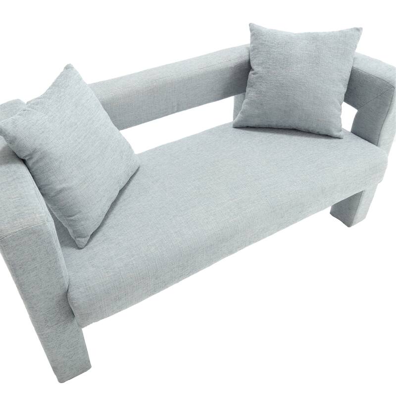 Modern Chenille 2-Seater Sofa Small Upholstered Loveseat with 2 Pillows, Arc Backrest, for Bedroom Living Room, Study