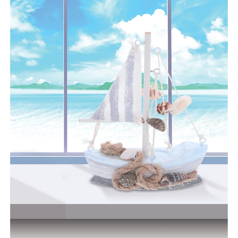 CoTa Global Mini Moonlight Wood Sailboat Model Nautical Decor 5 Inch - 5 Inch