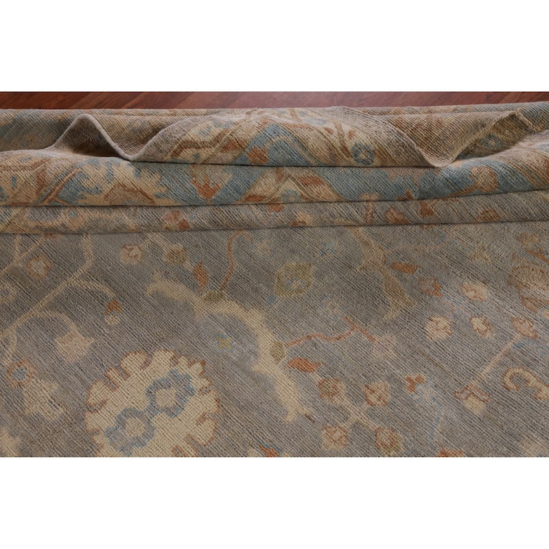 Hand Knotted Oriental 100% Wool Carpet Transitional All-Over Greys & Charcoal Oushak Area Rug - 11' 8'' X 9' 0''