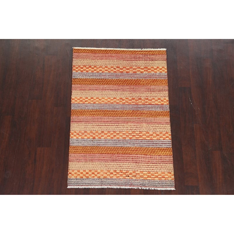 Striped Gabbeh Kashkoli Oriental Wool Area Rug Handmade Foyer Carpet - 3'3" x 4'9"