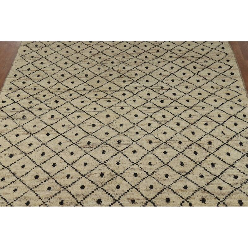 Beige Trellis Moroccan Oriental Area Rug Handmade Wool Carpet - 6'11" x 9'9"