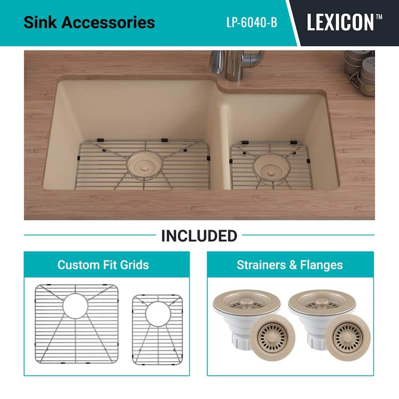 32"x19" Quartz Granite Kitchen Sink, 60/40 Double Bowl Drop-in/Undermount - 19x32