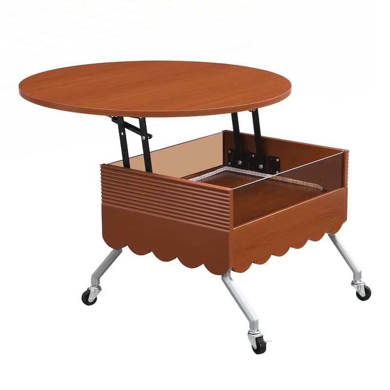 Round Lift-Top Coffee Table with Wheels