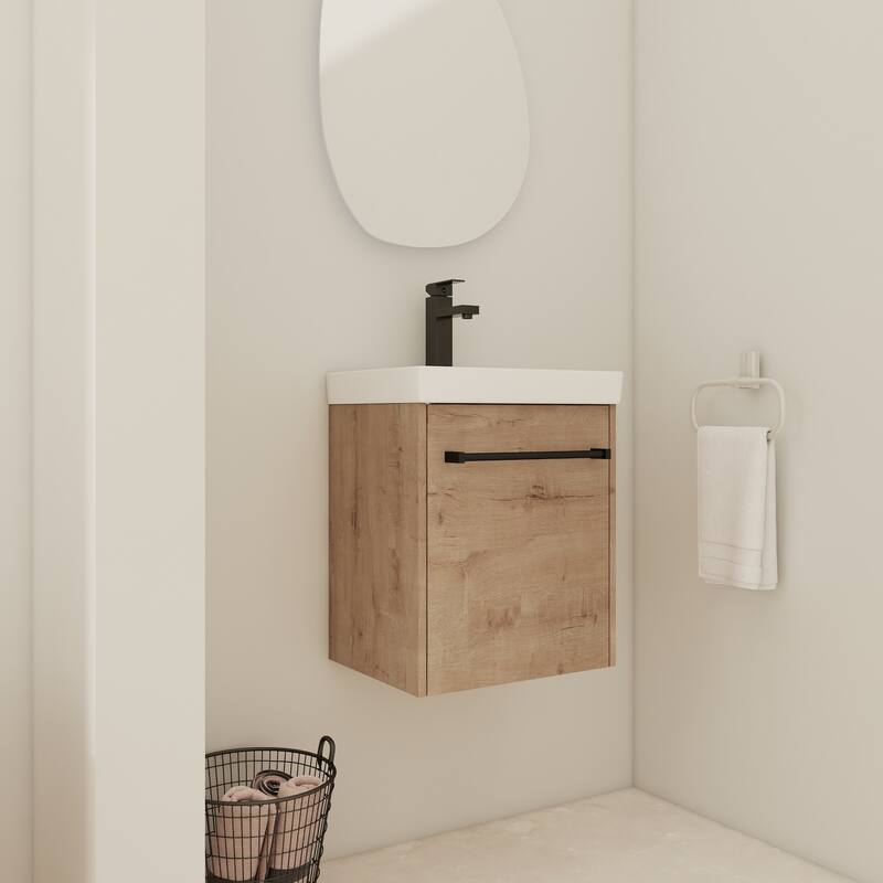 18'' Wall-Mounted Bathroom Vanity with Ceramic Sink, Soft-Close Door, and Storage for Small Spaces
