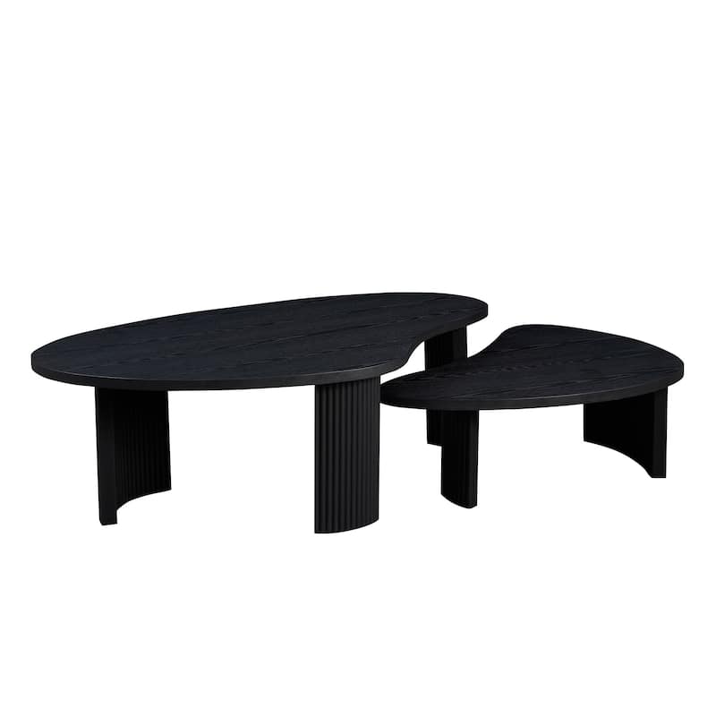 2-Piece Set, Modern Coffee Table Set Nesting Coffee Tables Irregular Shape Coffee Tables, for Living Room, Black