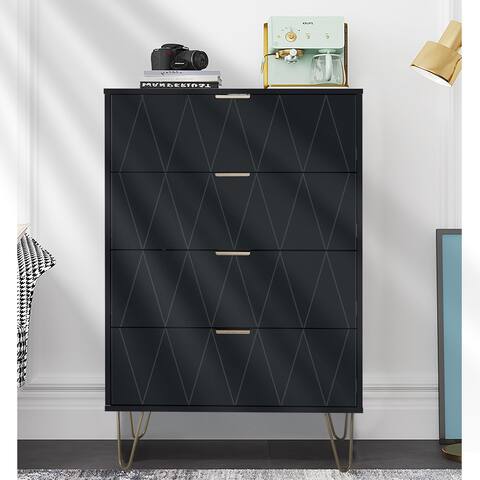 4 Drawers Chest Of Dresser Tall Storage Tower Cabinet with Metal Legs For Bedroom Organizer