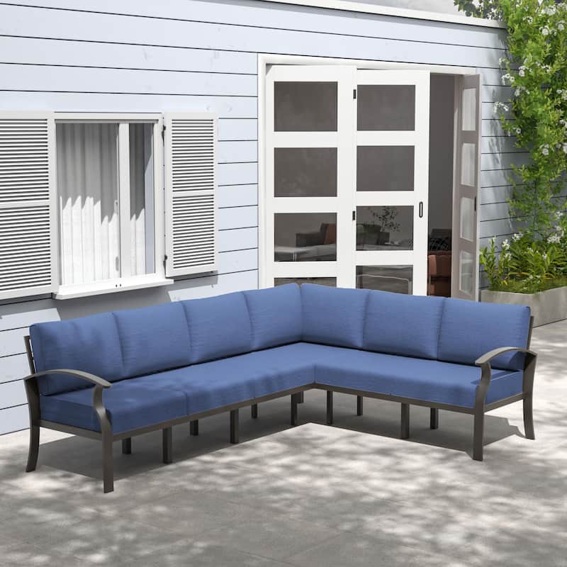 Aluminum Patio Furniture Set with FirePit Ottomans Swivel Chairs,Sectional Sofa with Thick Seat Cushions for Porch Garden