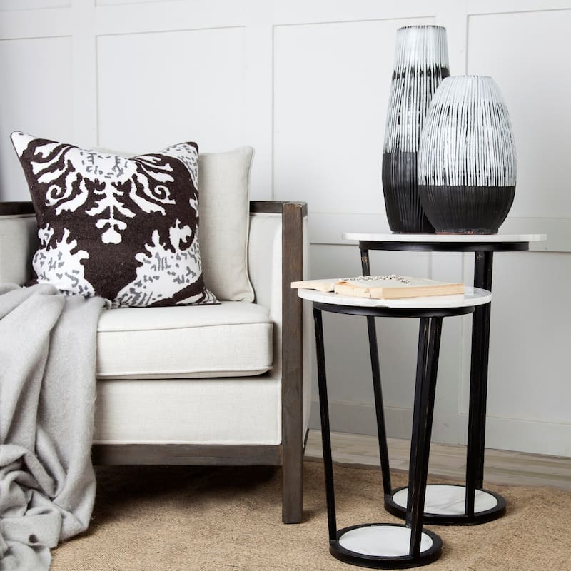 Bombola I White Marble w/ Black Iron Frame Accent Table (Small) - 15"W x 15"D x 20.9"H