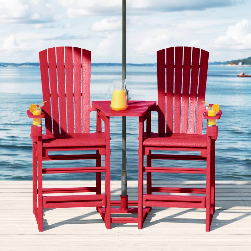 Polytrends Coastline Outdoor Poly Bar Chair Set with Connecting Tray & Cup Holder