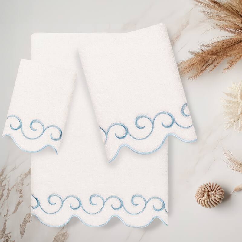 Authentic Hotel and Spa 100% Turkish Cotton SIMPLICITY Scallop Embellished Towel Collection