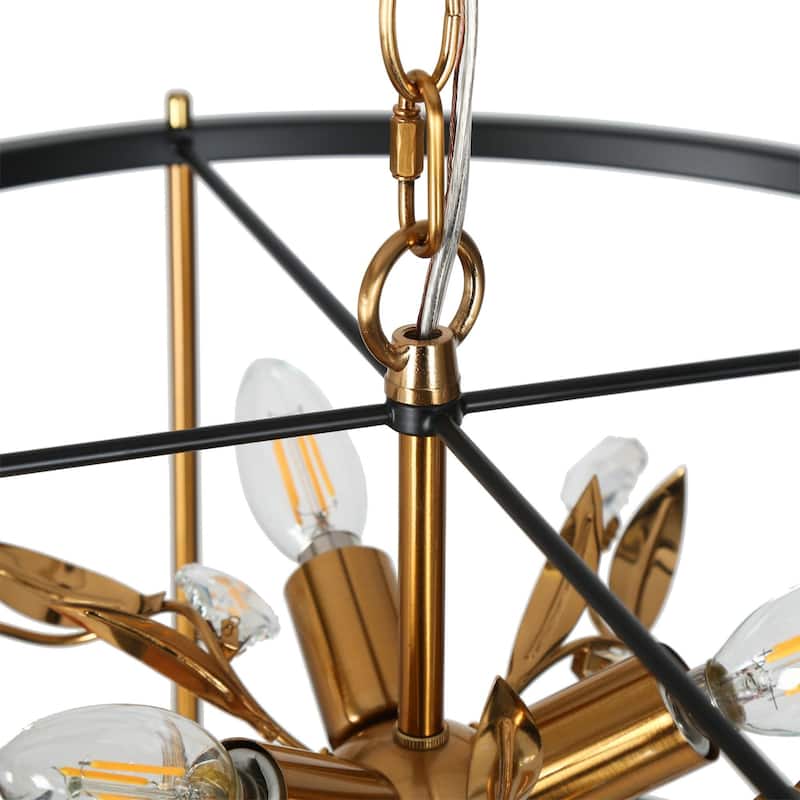 Mid-Century Modern 6-Light Drum Crystal Chandelier Sputnik Pendant Lights for Kitchen Island - D 17.7" x H 12.5"