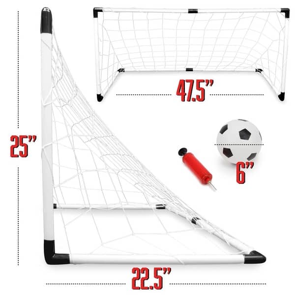 Set of Two Youth Soccer Goals with Soccer Ball and Pump - 47.5" x 22.5" x 25"