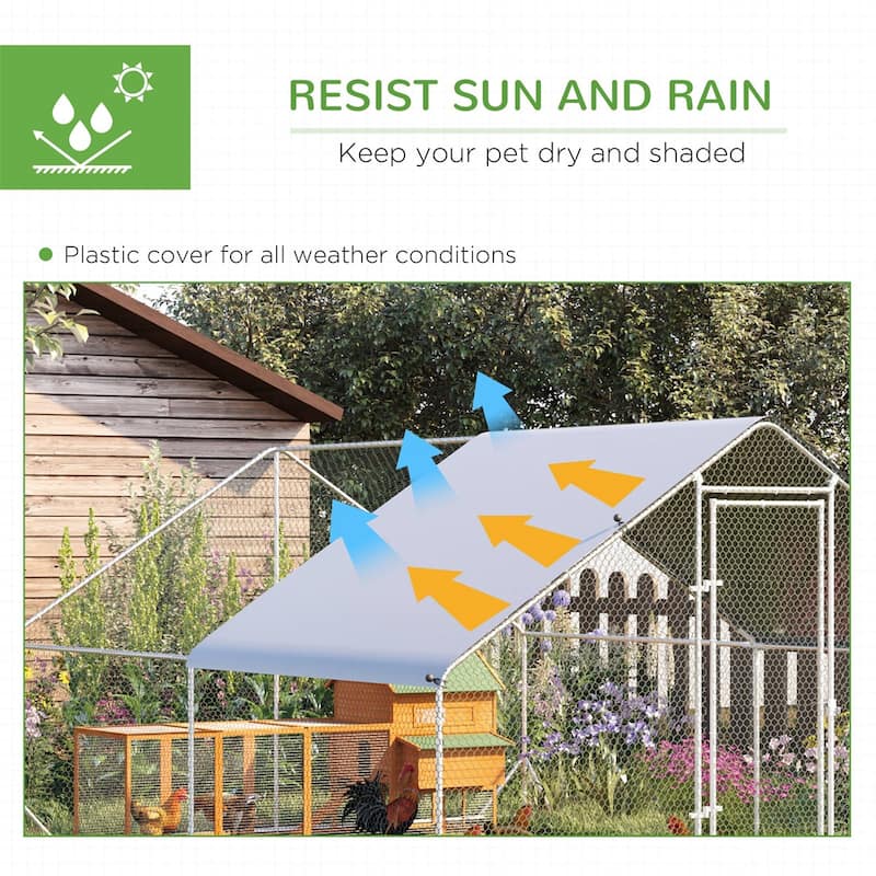 Outdoor Chicken Run for Chickens, Bunnies, Ducks and Small Animals - 9.8' L x 13.1' W x 6.6' H