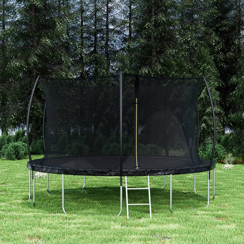 ASTM Approved Trampoline - Safety Enclosure, Ladder, Outdoor Recreational Use - Black - 166.1