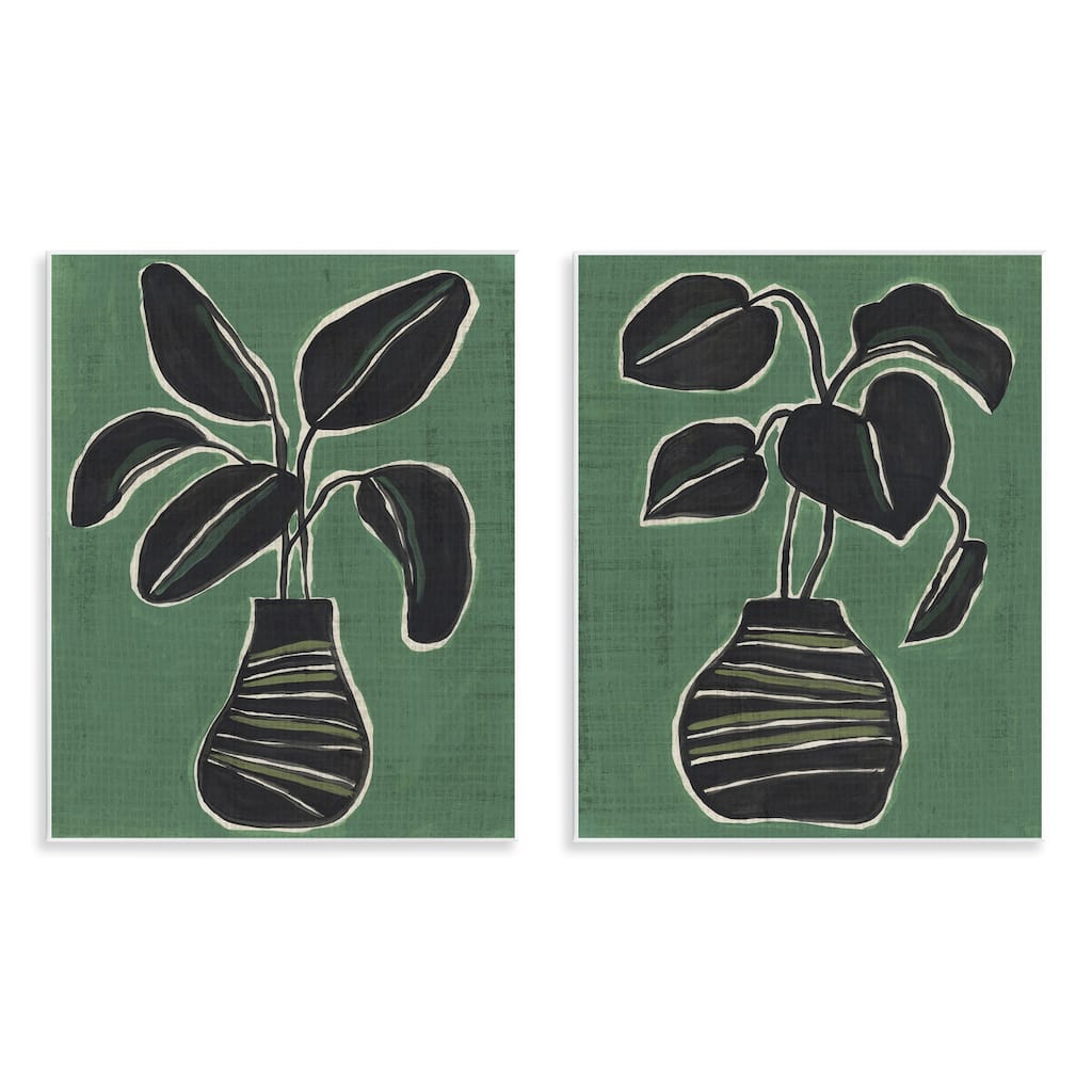 Stupell Green Toned House Plants Wall Plaque Art Design By June Erica Vess (Set of 2)