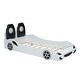 preview thumbnail 7 of 39, Wood Twin Size Race Car-Shaped Kids Platform Bed with LED and Upholstered Backrest, Bedroom Floor Bed Wood Frame for Kids Teens