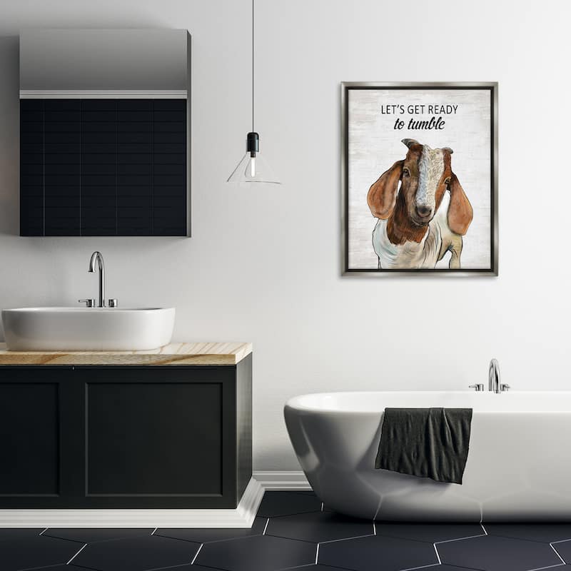 Stupell Ready To Tumble Laundry Goat Framed Floater Canvas Wall Art Design By Lettered and Lined