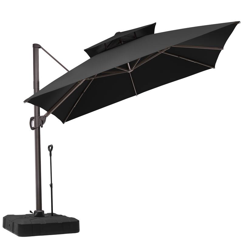 11 FT Outdoor Square Patio Offset Cantilever Umbrella with Base