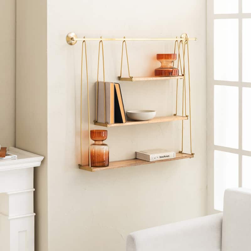 MH London Luna Three Tier Suspended Wall Shelf - 37" x 6" x 31.5" - Gold