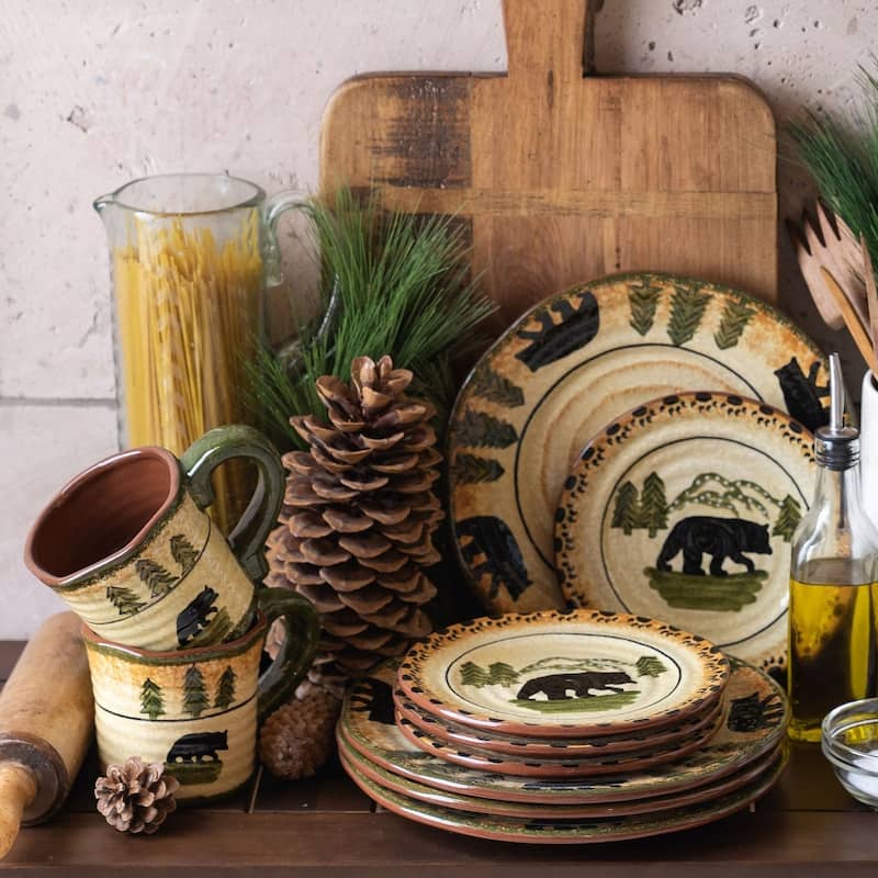 Paseo Road by HiEnd Accents Rustic Bear Ceramic Dinnerware Set, 16PC