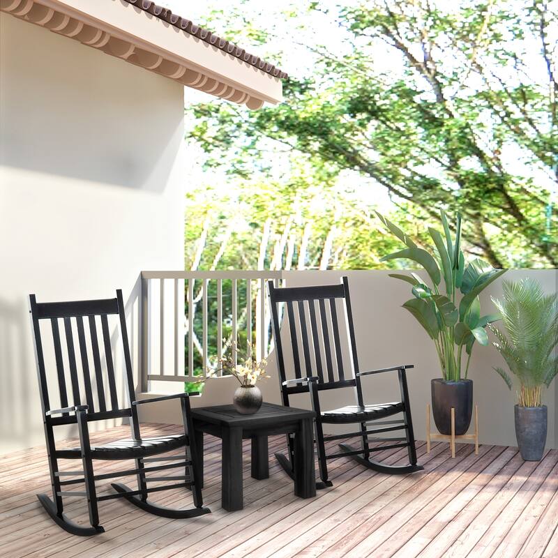 Outdoor Patio Wooden Rocking Chair with Smooth Armrests, High Back for Garden, Balcony, Porch, Supports Up to 352 lbs