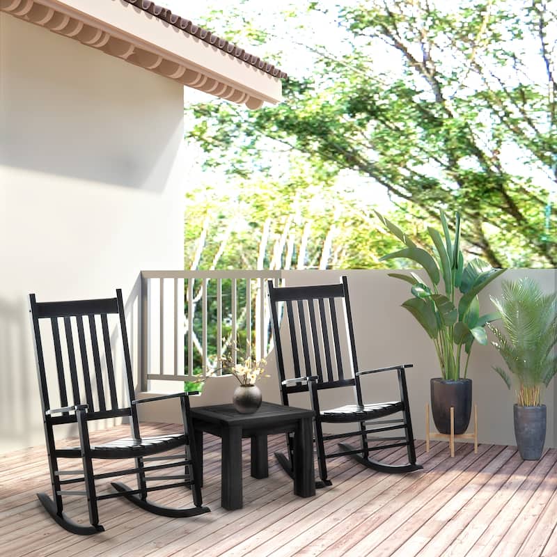 Outsunny Outdoor Rocking Chair, Patio Wooden Rocking Chair with Smooth Armrests, High Back for Garden, Balcony, Porch
