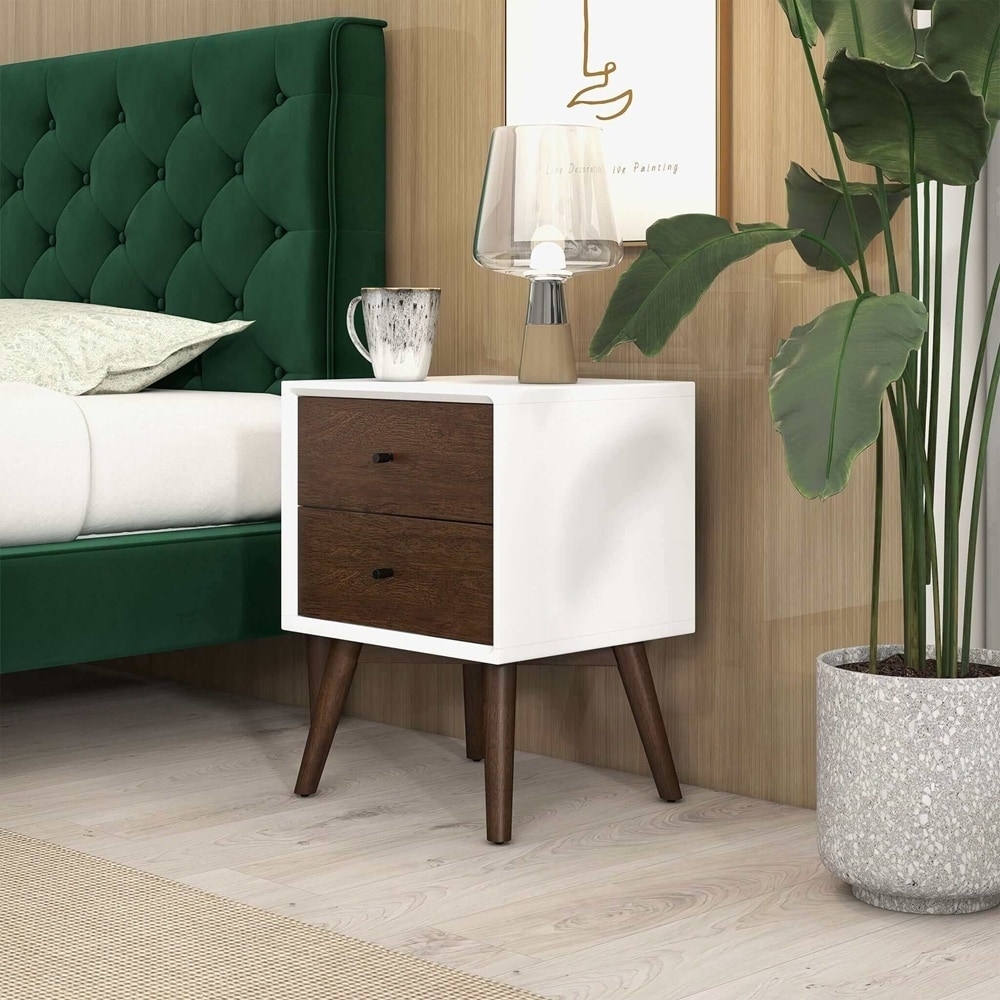 Mid Century Modern Style 2-Drawer NightStand Solid Wood