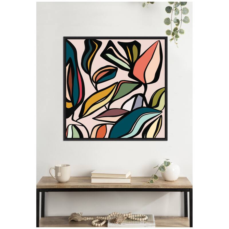 Kate and Laurel Fanciful Ficus SQ Expansion by Alicia Bock Framed Canvas Wall Art Print