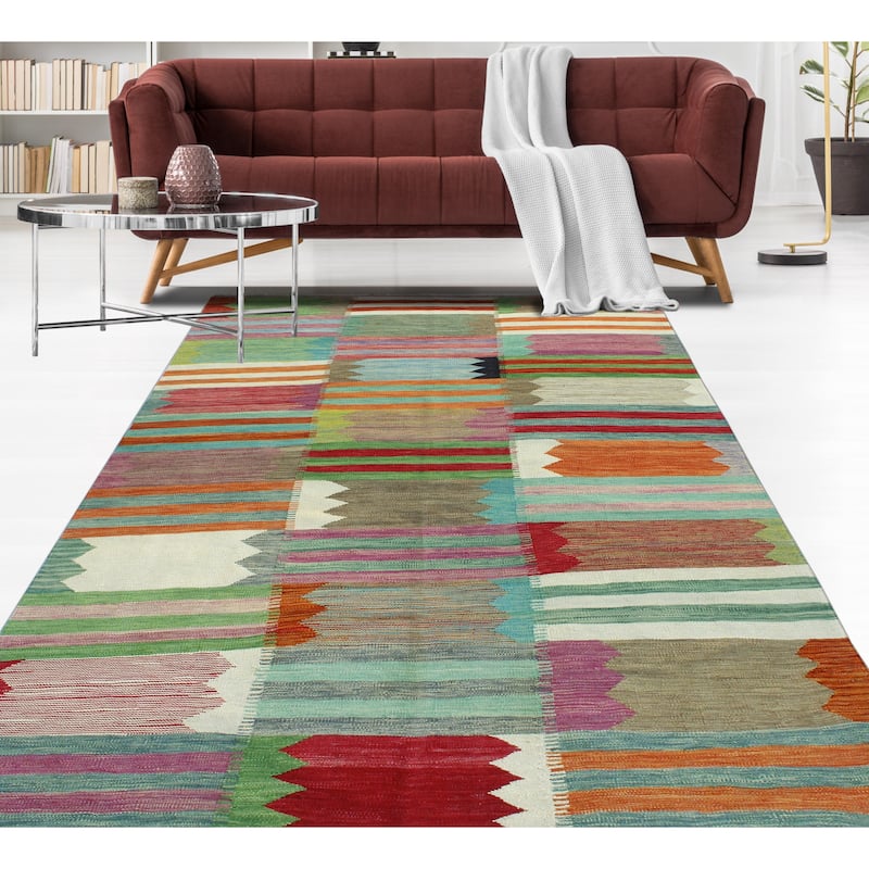 Modern Flatweave Aldrin Ivory/Green Rug - 5'7" x 8'2"