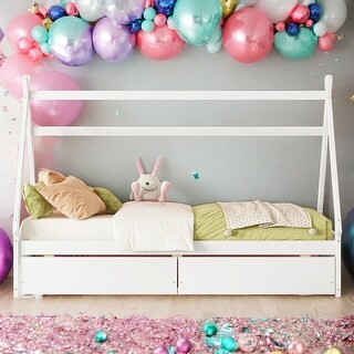 Twin Size House Platform Bed with Two Storage Drawers