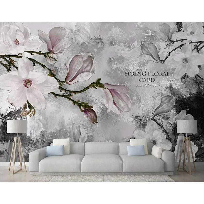 GK Wall Design Dark Magnolia Flowers Watercolor Blossom Removable Wallpaper