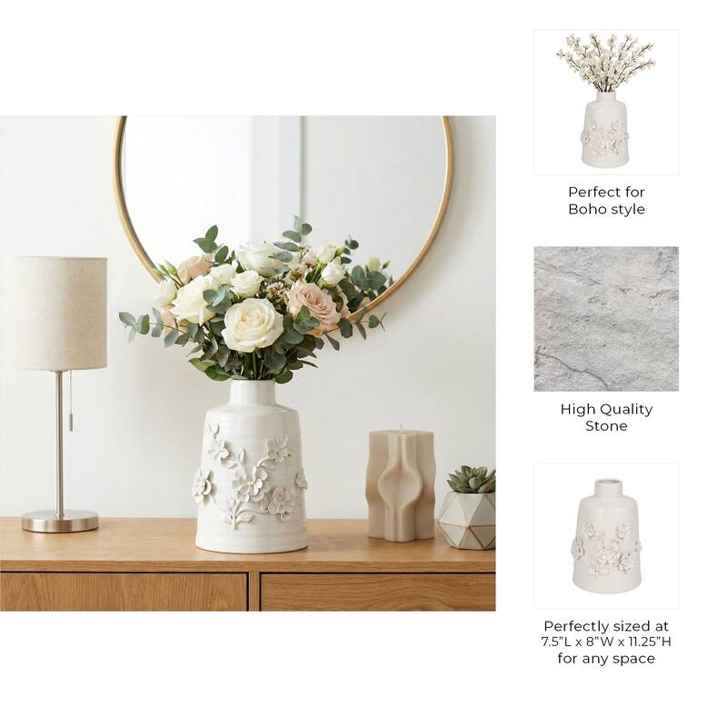 Sagebrook Home 11" Floral Vase, White, Round