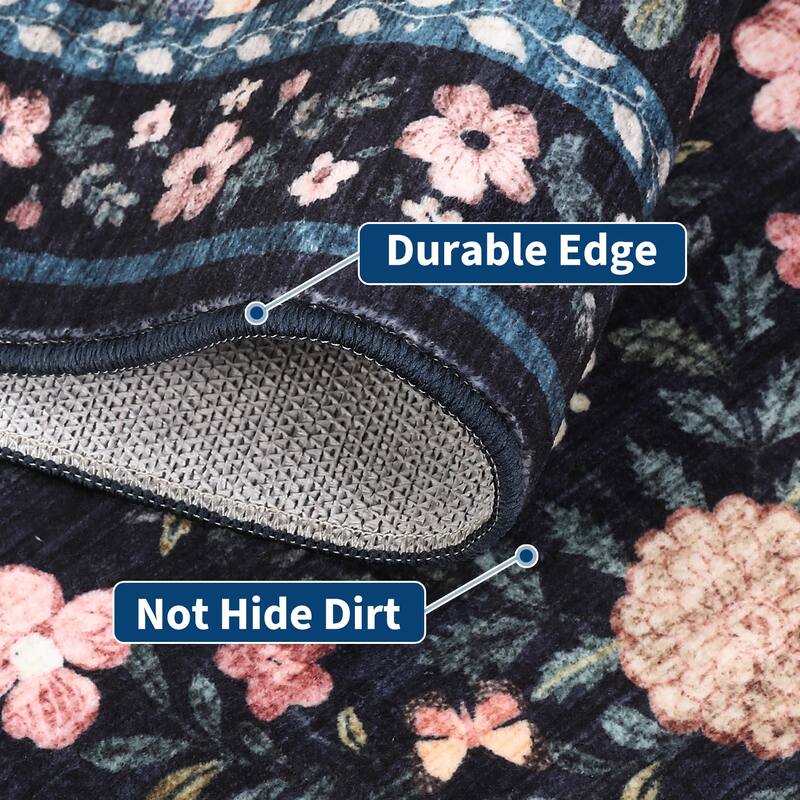 Garvee Farmhouse Distressed Floral Vine Area Rug