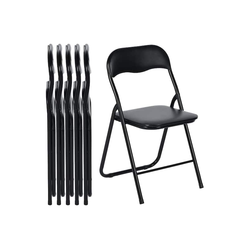 HomyLin Foling Chairs Padded Metal Foldable Conference Chairs Set - Black-6PCs