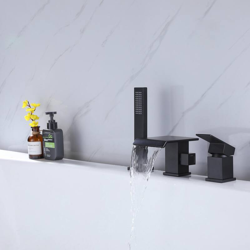 Modland Single-Handle Deck-Mount Roman Tub Faucet with Hand Shower in Matte Black (Valve Included)