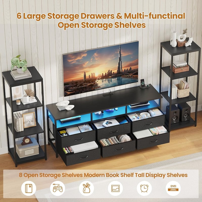 TV Stand Dresser with Bookcase TV Console Table Entertainment Center LED