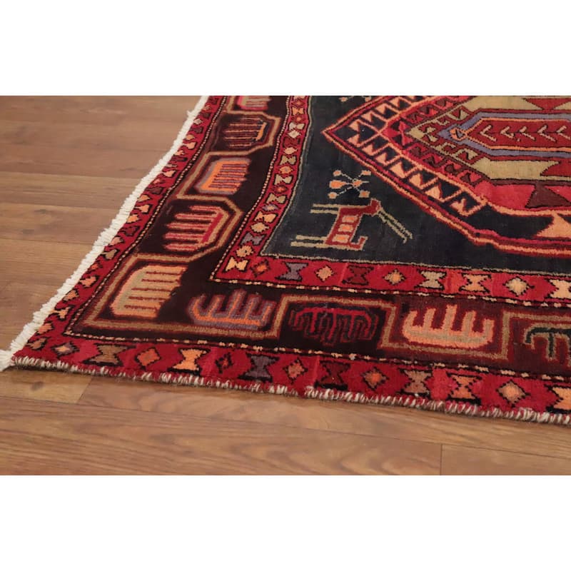 Hand Knotted Oriental 100% Wool Carpet Traditional Tribal Black Ardebil Runner Rug - 9' 7'' X 3' 5''